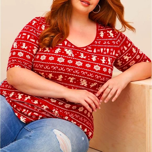 ❤️NWT VINTAGE TORRID BLOUSE MICKEY MOUSE TUNIC HOLIDAY FAIR ISLE CHRISTMAS TOP - Picture 10 of 13